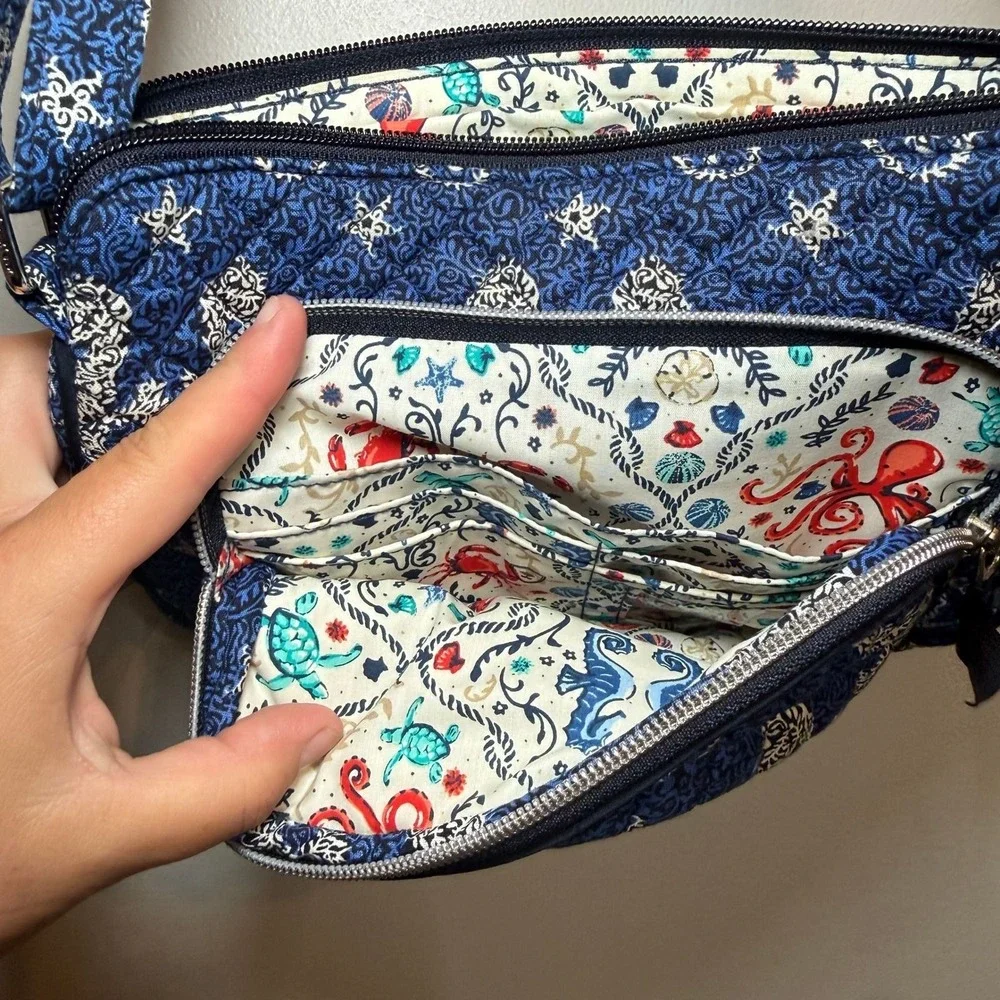 Vera Bradley Seahorse of Course Little Hipster Quilted Crossbody Bag Purse Navy - Picture 6 of 8